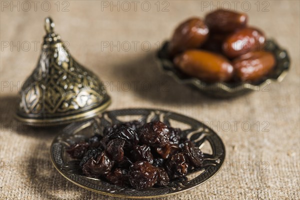 Ramadan concept with dates raisins