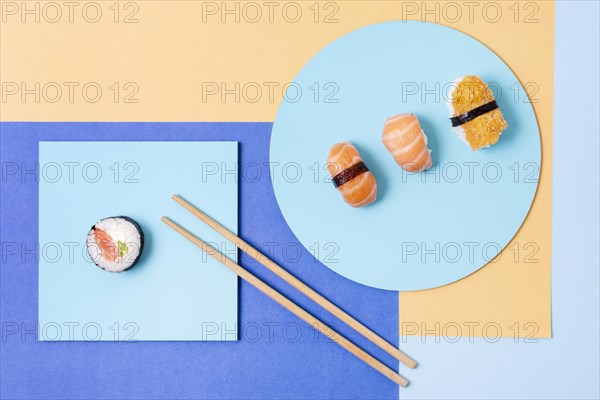 Three sushi rolls plate