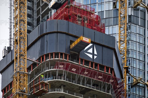 Major construction site in the banking district with the project name Four Frankfurt