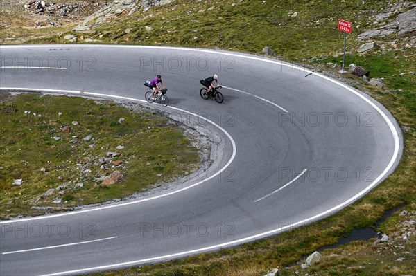 Bikepacker on the Timmelsjoch High Alpine Road between Austria and Italy