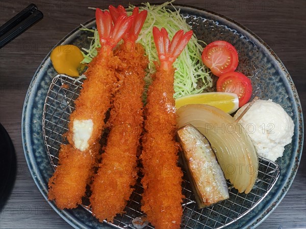 Prawn katsu with aubergine and onion katsu