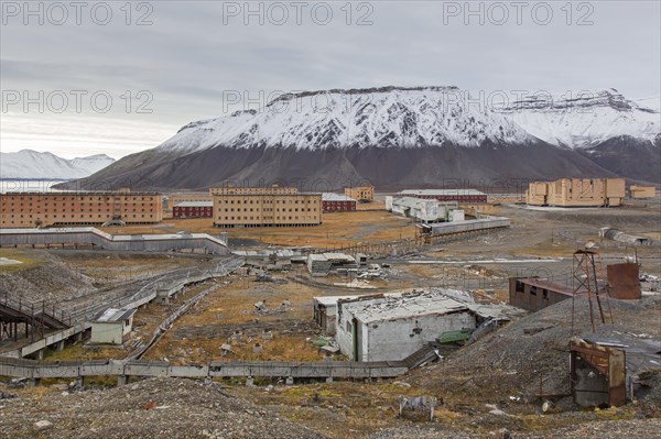 Derelict mining buildings at Pyramiden