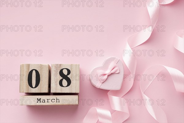 Pink feminine elements with 8 march lettering copy space