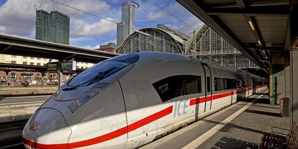 Intercity ICE at Frankfurt Central Station with DZ Bank in the background