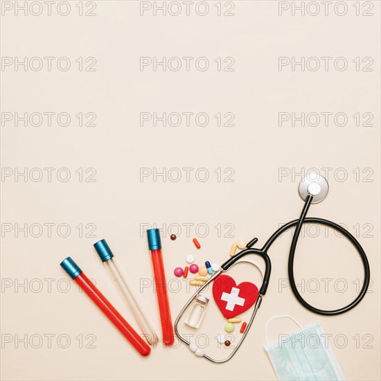 Stethoscope blood samples near medications