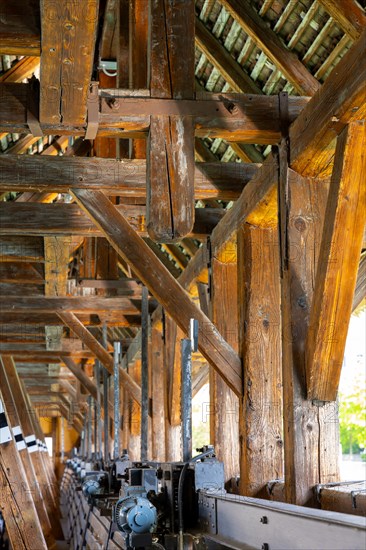 Inside of Beautiful Obere Schleuse Bridge in City of Thun in a Sunny Summer Day in Bernese Oberland