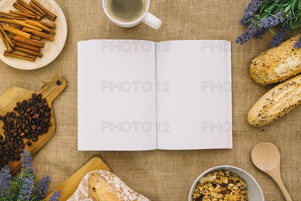 Book mockup with coffee bread