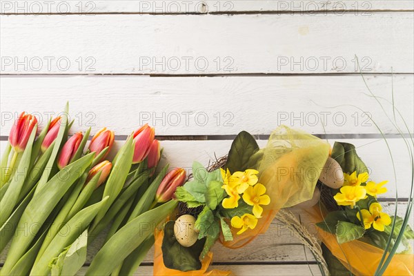 Tulips near easter wreath