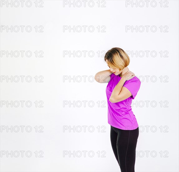 Woman having pain neck