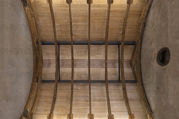 Reconstructed wooden ceiling vault of the former synagogue