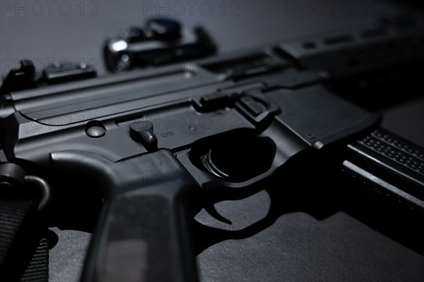 Modern Elegant Assault Rifle on Grey Background in Switzerland