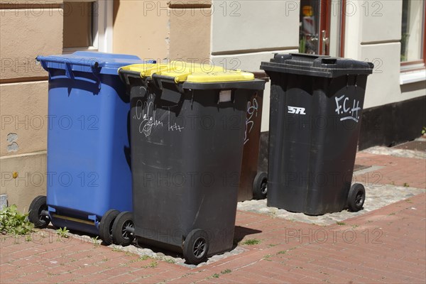 Colourful various recycling bins and waste bins