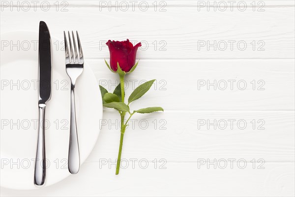 Top view arrangement with plate cutlery rose