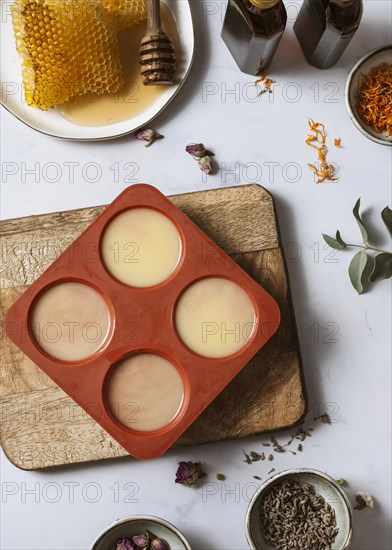 Top view homemade soap honey