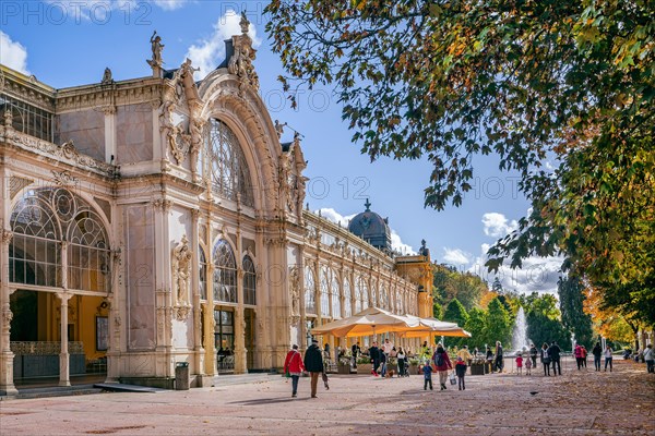 Spa promenade with spa colonnade in the autumnal spa park