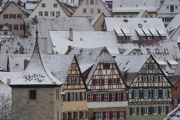 Snow-covered half-timbered houses