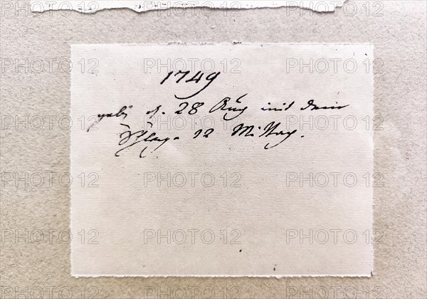 Handwritten note on Goethe's date of birth