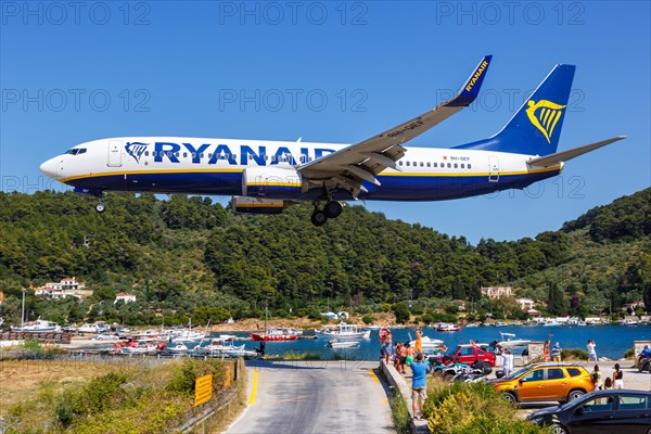 A Ryanair Boeing 737-800 aircraft with registration 9H-QEF at Skiathos Airport