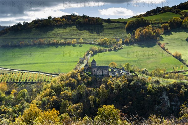 Romanesque church of Chastel in autumn