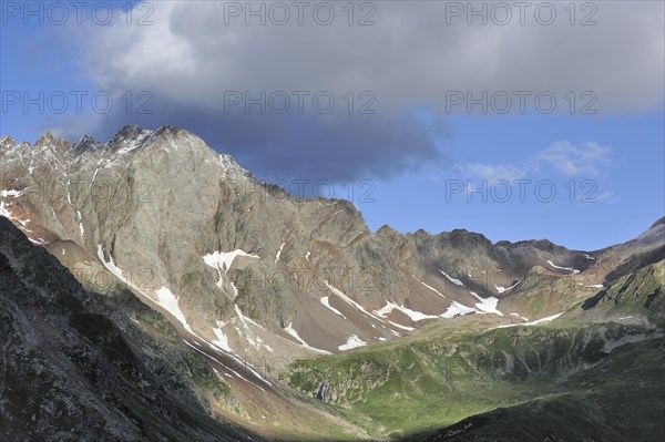 View over mountain summits along the mountain pass Passo di