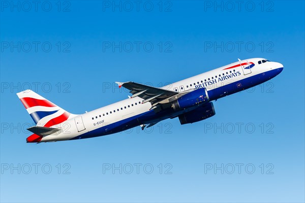 A British Airways Airbus A320 aircraft with the registration G-EUUF at Split Airport