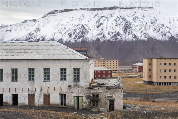 Derelict mining buildings at Pyramiden