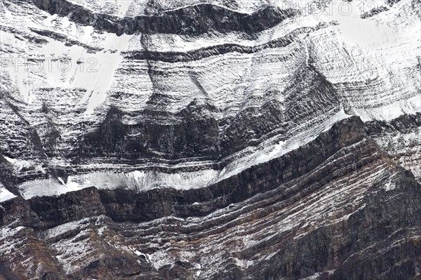 Rock strata in cliff face of mountain at Hornsund