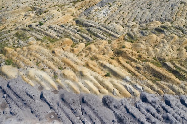 Aerial view over exploited and devastated landscape of the Nochten opencast pit