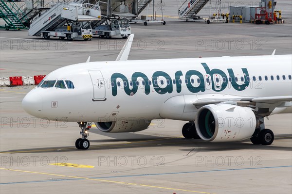 A Marabou Stork Airlines Airbus A320neo with the registration number ES-MBC at Munich Airport