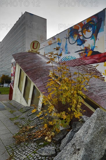 Sculpture underground station Bockenheimer Warte by Peter Pininski and street art on the art cube