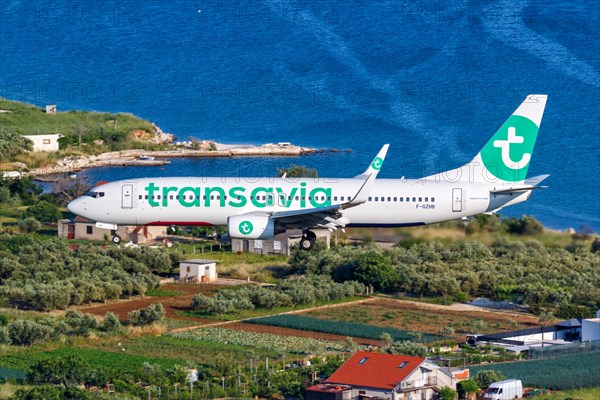 A Boeing 737-800 aircraft of Transavia with the registration number F-GZHB at Split Airport