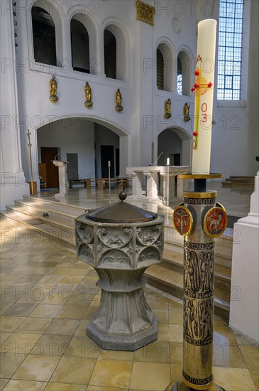 Baptismal font and candle