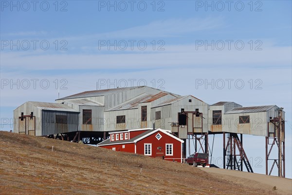 Abandoned coal mining funicular station of former coal mine near Longyearbyen