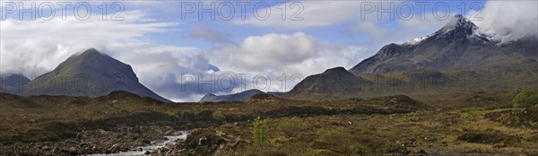 Marsco and Sgurr nan Gillean in the Cuillin Hills viewed from Sligachan on the Isle of Skye