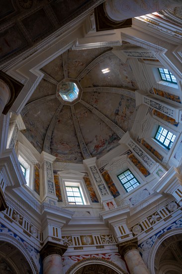 Inside of Temple of the Holy Cross with Sunlight in Riva San Vitale