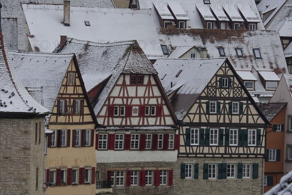 Snow-covered half-timbered houses