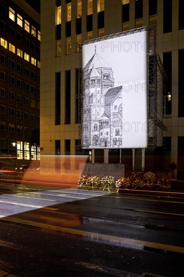 Light installation by Mischa Kuball entitled missing link at the site of the destroyed synagogue