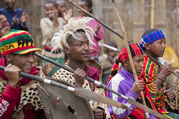 Warriors of the Dorze tribe armed with spears inhabiting the Gamo Gofa Zone of Southern Nations