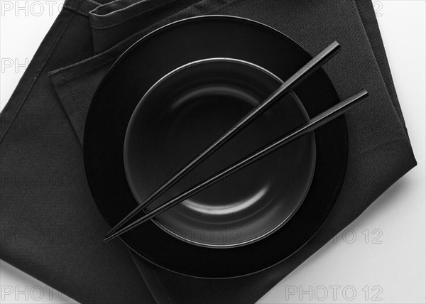 Top view dinnerware with chopsticks