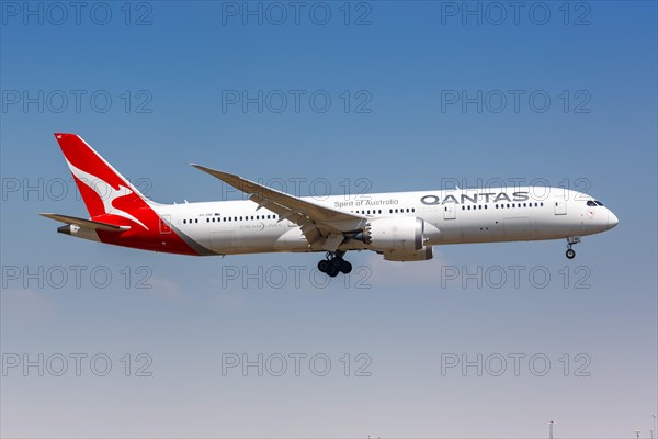 A QANTAS Boeing 787-9 Dreamliner aircraft with the registration number VH-ZNE at Dallas Fort Worth Airport