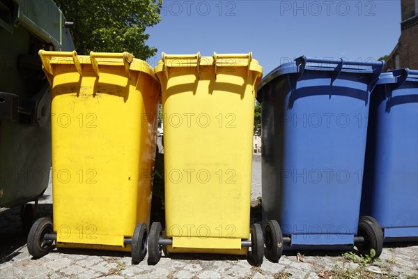 Colourful various recycling bins and waste bins