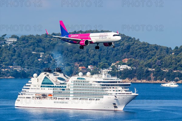 A Wizzair Airbus A321neo aircraft with the registration 9H-WAB at Skiathos Airport