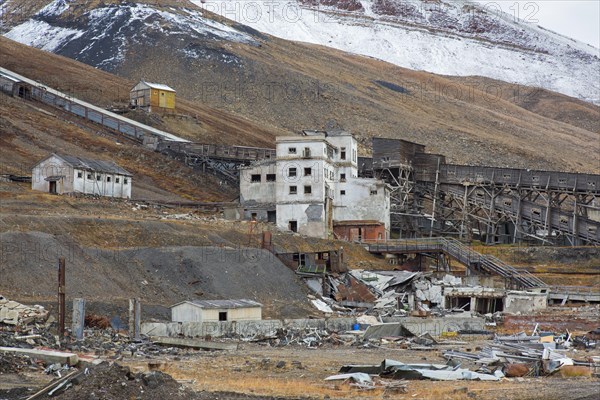 Derelict mining buildings at Pyramiden