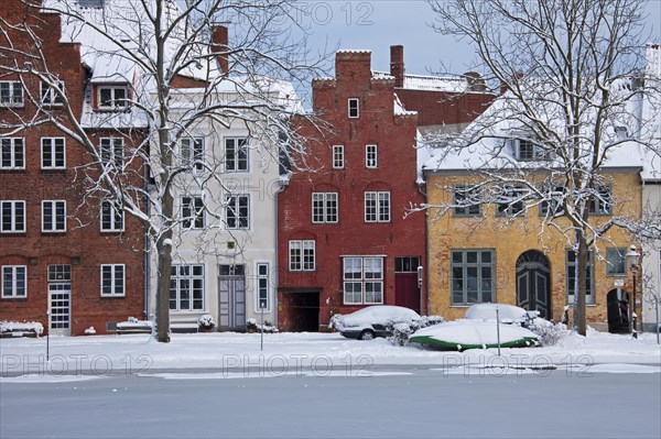 Stepped gables of historic colorful houses in the city of Luebeck