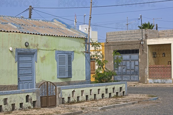 Colourful Portugese colonial house in the old part of the fishing village Palmeira on the island of Sal