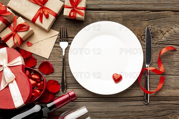 Valentines day assortment with empty plate