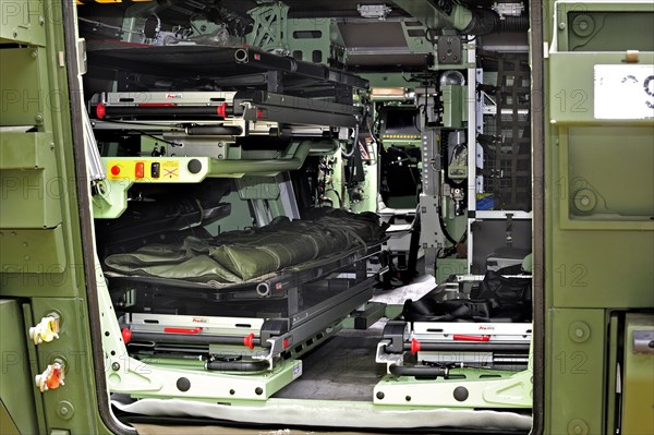 Interior of armoured military vehicle of the Belgian Medical Component