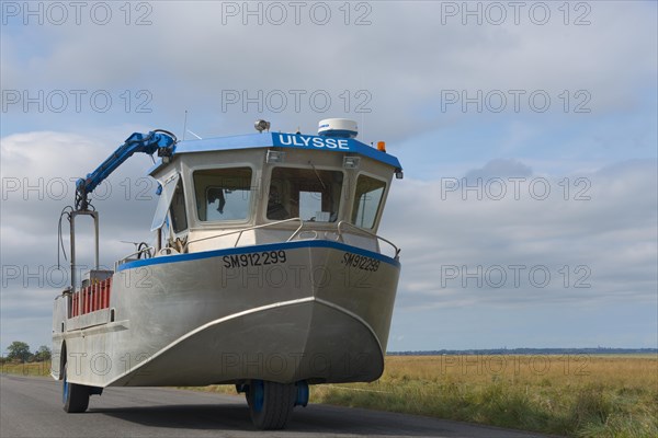 Amphibious vehicle on the road on the way to the mussel harvest
