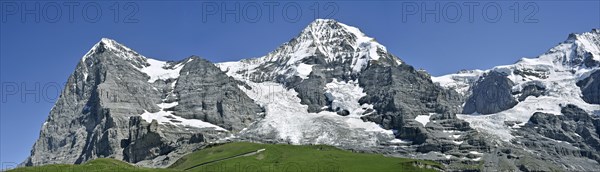 Panoramic view from the Kleine Scheidegg over the mountains Eiger