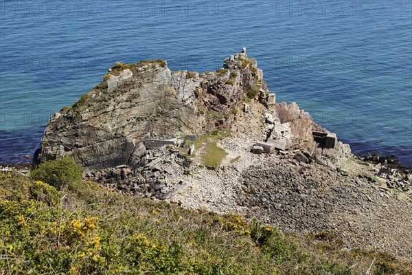 Cliffs with rocks and the English Channel at Cap Frehel near Plevenon